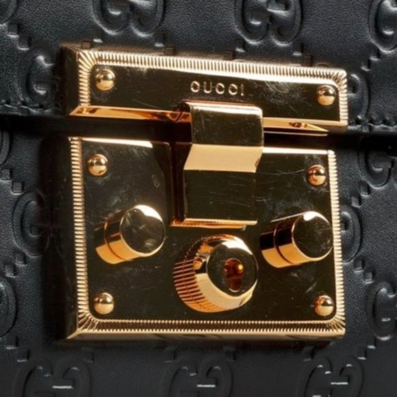 Gucci Small Black Leather Guccissima GG Padlock Bag - Picture 8 of 14